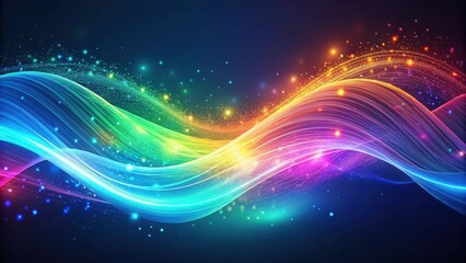 Obraz premium Abstract Vibrant Rainbow Wave Background with Sparkling Dust and Glowing Particles