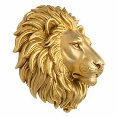 A golden lions head on a white background