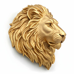 A golden lions head on a white background