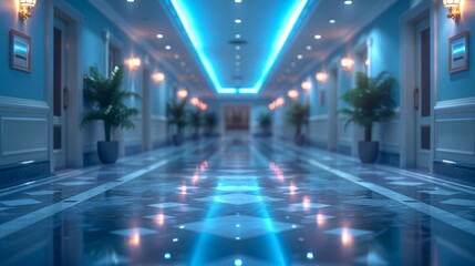 Modern abstract blurred interior of a luxury healthcare facility corridor background for medical and hospital concepts and editorials