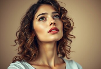 Fototapeta premium Portrait of a young woman gazing upward