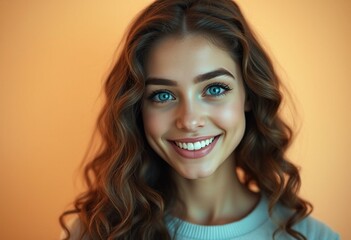 Naklejka premium Warm pastel-colored portrait of a young woman with soft natural light