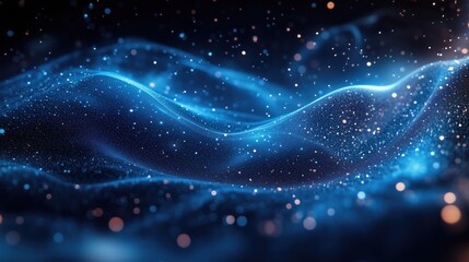 Fototapeta premium Abstract Blue Glowing Particle Waves Dynamic Digital Background Design