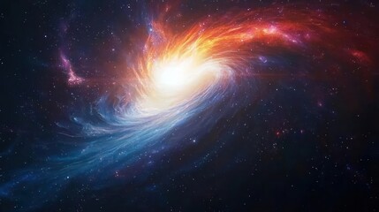 Colorful Spiral Galaxy Formation With Glowing Center Against Dark Starry Background