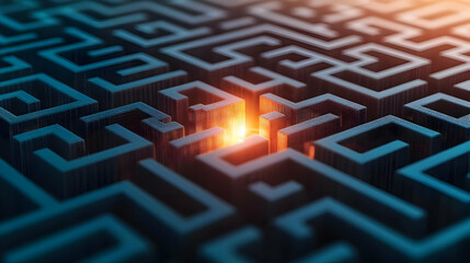 3D Render of an Abstract Blue Maze with Orange Glow in Center