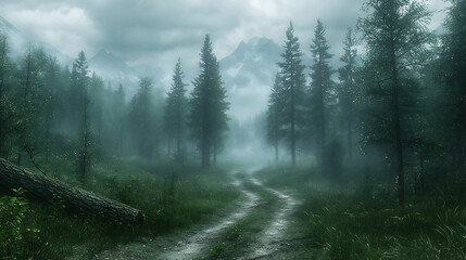  overcast forest path,