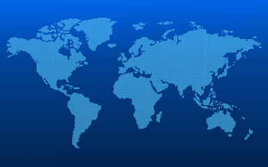 Dotted world map on blue technological background