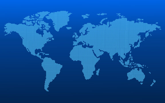 Dotted world map on blue technological background