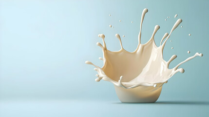 White Milk Splash On Light Blue Background
