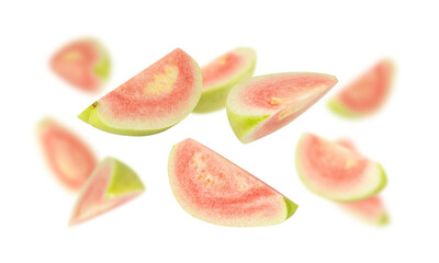 Falling Pink Guava, cutout, full depth of field.