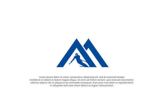 letter m or double a snow mountain ski logo