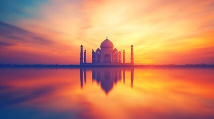 Majestic Taj Mahal at Sunset A Serene Reflection in Agra India Landscape Photography Tranquil Environment Scenic View