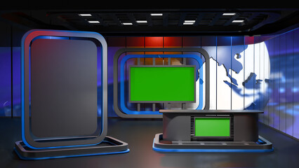 Naklejka premium 3D Virtual TV Studio News, Backdrop For TV Shows .TV On Wall.3D Virtual News Studio Background,3d illustration