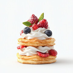 Crispy French Tarte with Buttery Pastry, Layered puff pastry tarte with cream and berries