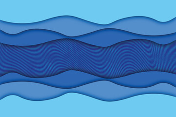 Modern 3D paper cut art template with blue tone abstract curve shape background.