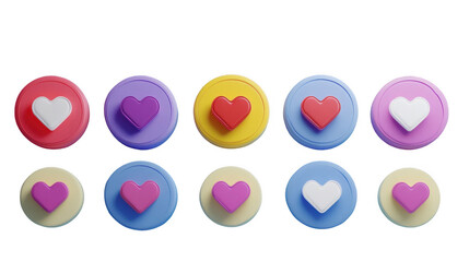 Colorful Heart Buttons on a White Background for Digital Design