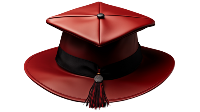 Red Graduation Cap Elegant Academic Symbol for Ceremony, School Success Display, isolated on transparent background.