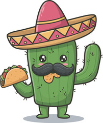Cinco de mayo cartoon style cactus vector