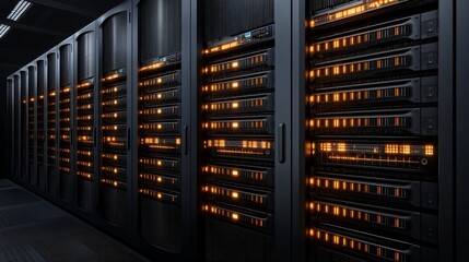 Ai-powered data network system server room digital infrastructure high-tech environment close-up view circuit innovations