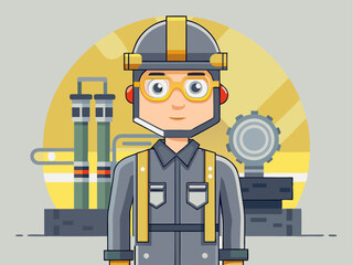 Fototapeta premium mechanical engineer in a gray jumpsuit with safety goggles