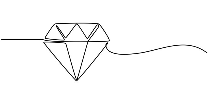 Continuous Line Drawing of Diamond Icon. Hand Drawn Symbol Vector Illustration, Diamond one line continuous banner. Line art jewelry concept banner. Outline vector illustration, Hand drawn diamond. 