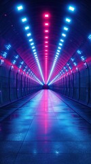 Vibrant neon tunnel illuminated with blue and pink lights creates a mesmerizing atmosphere at night