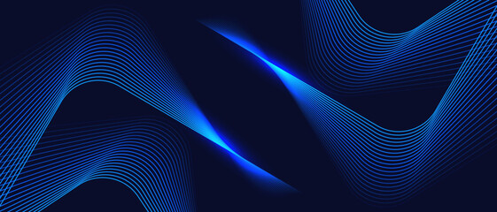Abstract digital artwork composed of fluid, interconnected blue lines forming smooth, wave-like curves on a dark background for digital innovation, artificial intelligence etc