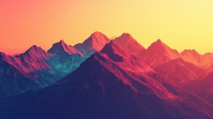 Vibrant sunset over majestic mountain range with colorful skies and serene atmosphere