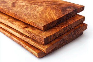 Fototapeta premium Three planks of rich, reddish-brown wood, showcasing beautiful grain patterns and texture.
