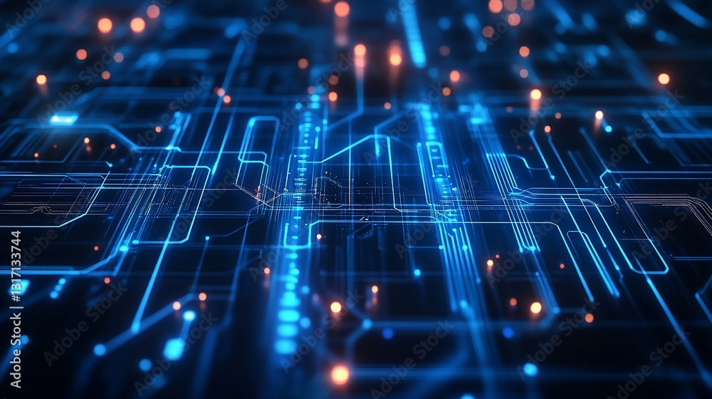 Poster abstract futuristic circuit board technology background digital network data stream glowing lines