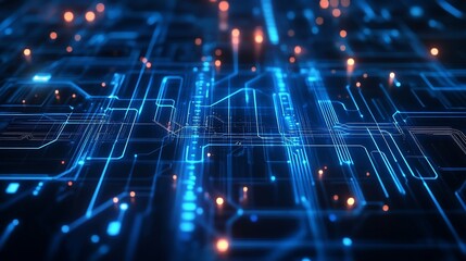 Abstract Futuristic Circuit Board Technology Background Digital Network Data Stream Glowing Lines