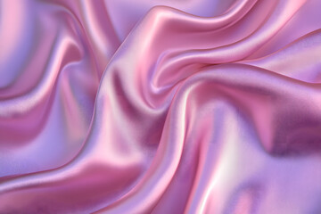 Top view of plain or pink satin fabric with a shiny, reflective and smooth surface.