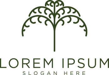 Obraz premium Minimalist tree logo green tree with elegant silhouette and leaves symbolizes growth, eternity of life and balance of nature. Modern design, suitable for eco-friendly business, organic farming