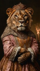 Fototapeta premium Majestic Lioness in Regal Attire A Portrait of