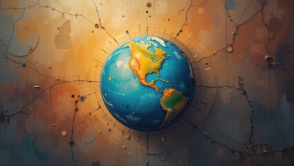 Colorful Abstract Globe Representing Global Connectivity and Geography with Artistic Elements