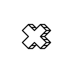 X or Cross icon, geometric shape, orthogonal projection, vector editable stroke lines. Liner graphic design element.