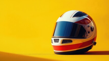 Racing Helmet on Bright Yellow Background for Sports Imagery