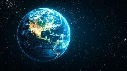 Obraz premium Stunning View of Earth from Space at Night Showing City Lights and Starry Background