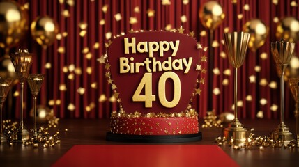 Happy Birthday 40 Celebration with Glamorous 3D Letters and Festive Decorations