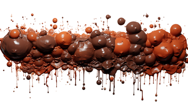 Brown Orange Paint Splashes Abstract Texture for Digital Art, Fluid Drip Design, isolated on transparent background.