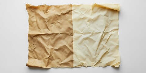 Crumpled paper, dual tones, white backdrop