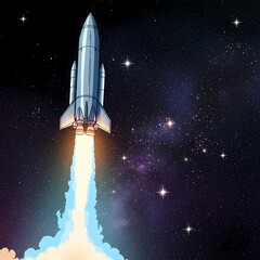 Vibrant Modern Rocket Illustration with Dynamic Motion Lines and Bright Gradients, Space Exploration Theme for Tech Websites, Posters, Educational Content – High-Quality