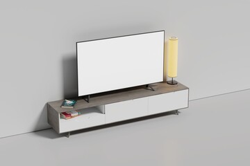 4K TV flat screen lcd or oled, plasma, realistic illustration, White blank monitor mockup. 