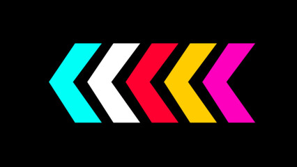 Swipe left multicolored arrow pointing to the right isolated on a black background. Motion arrow and high resolution