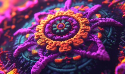 Vibrant fractal floral mandala, detailed texture, abstract background, design element