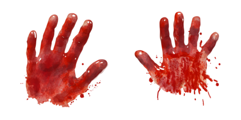 Set bloody handprint, gore on white or transparent background