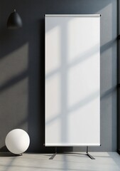 Standing Banner Mockup with Modern Lighting on a Dark Textured Wall