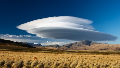 Naklejka premium lenticular cloud over natural landscape unusual cloud in the sky