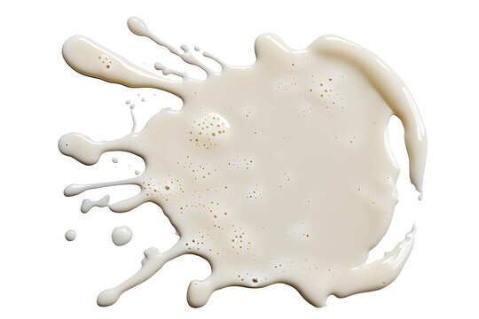 Spilled milk puddle isolated on white or transparent background and texture, top view