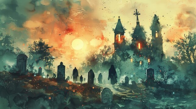 Watercolor illustration of all saints day concept with clean lines and vibrant colors